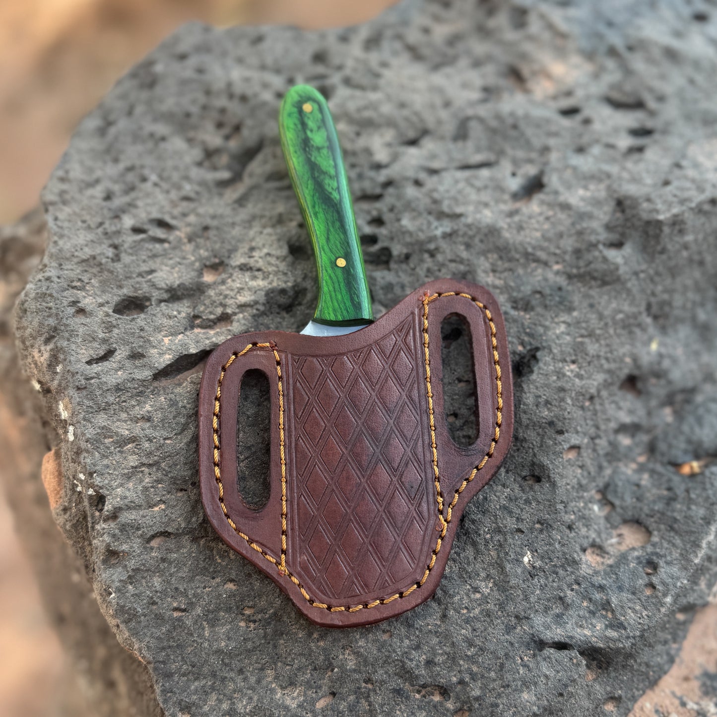 The Sentinel EDC Knife with Hand-Tooled Leather Pancake Sheath