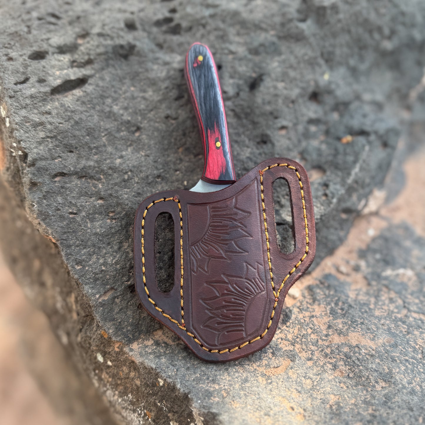 The Sentinel EDC Knife with Hand-Tooled Leather Pancake Sheath