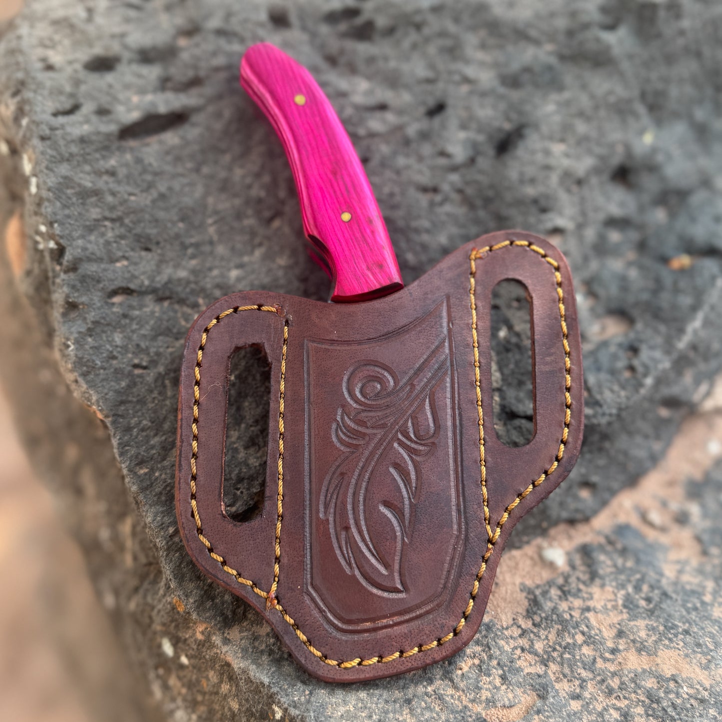 Shockwave EDC Hand-Forged Everyday Carry Knife with Hot Pink, Green, or Red & Black Hardwood Handle