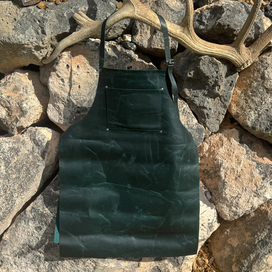 The Evergreen Smith Apron – Handcrafted Pull-Up Leather in Deep Forest