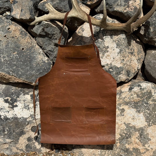 The Trailcraft Utility Apron – Triple Pocket Pull-Up Leather in Saddle Brown