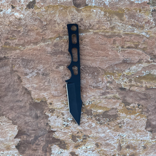 Blackout Skeleton Tanto Knife | Ultralight EDC Fixed Blade with Leather Sheath – Blue Spade Forge