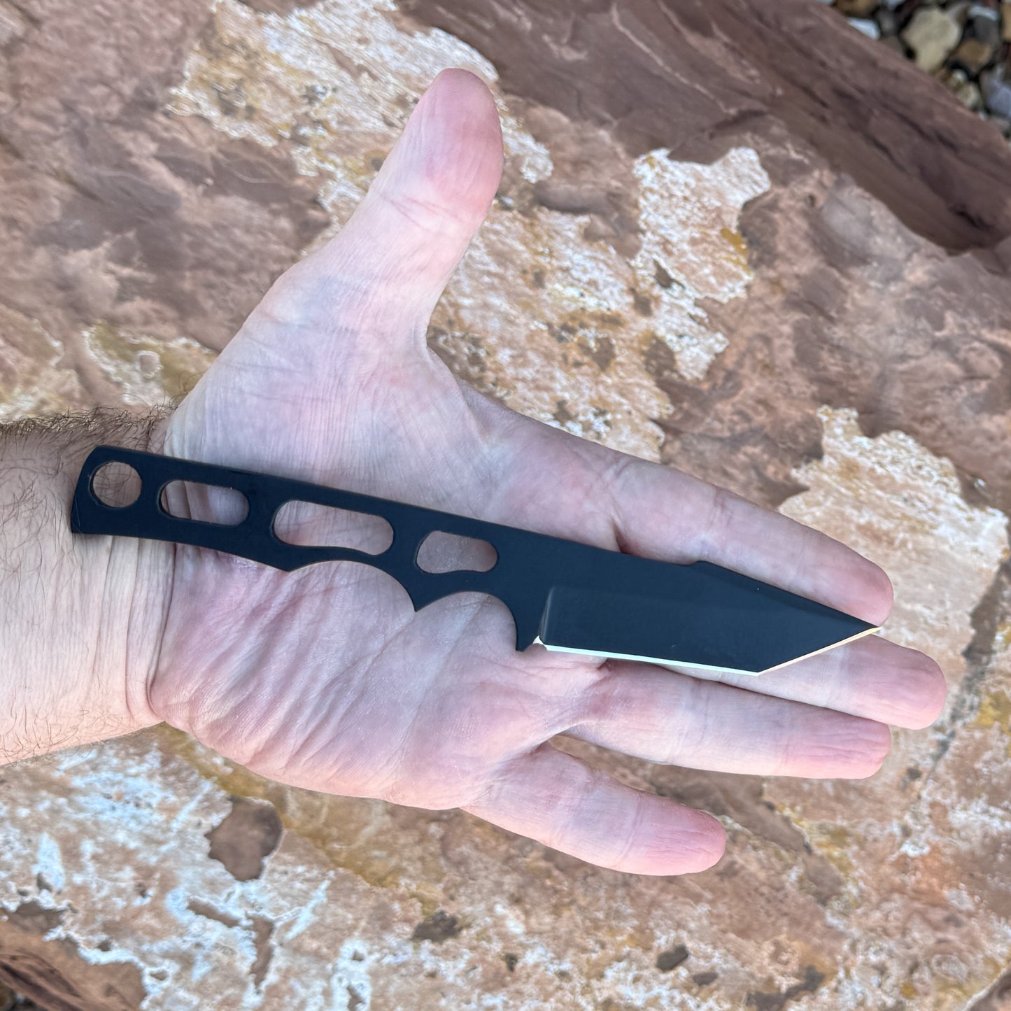 Blackout Skeleton Tanto Knife | Ultralight EDC Fixed Blade with Leather Sheath – Blue Spade Forge