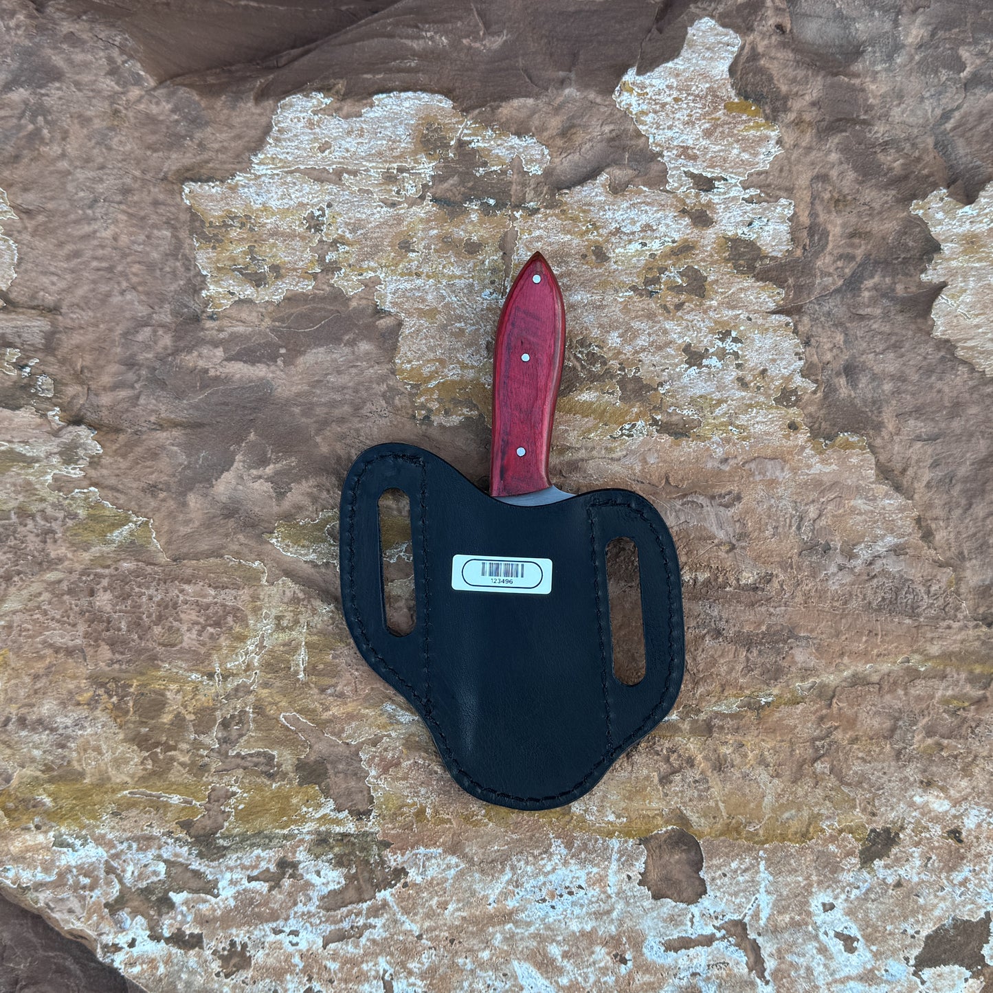 The Crimson Talon – Curved Blade Knife with Red Dyed Wood Handle & Leather Sheath