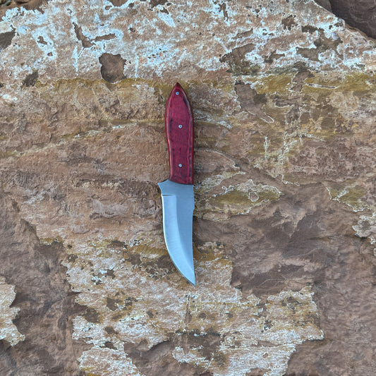 The Crimson Talon – Curved Blade Knife with Red Dyed Wood Handle & Leather Sheath
