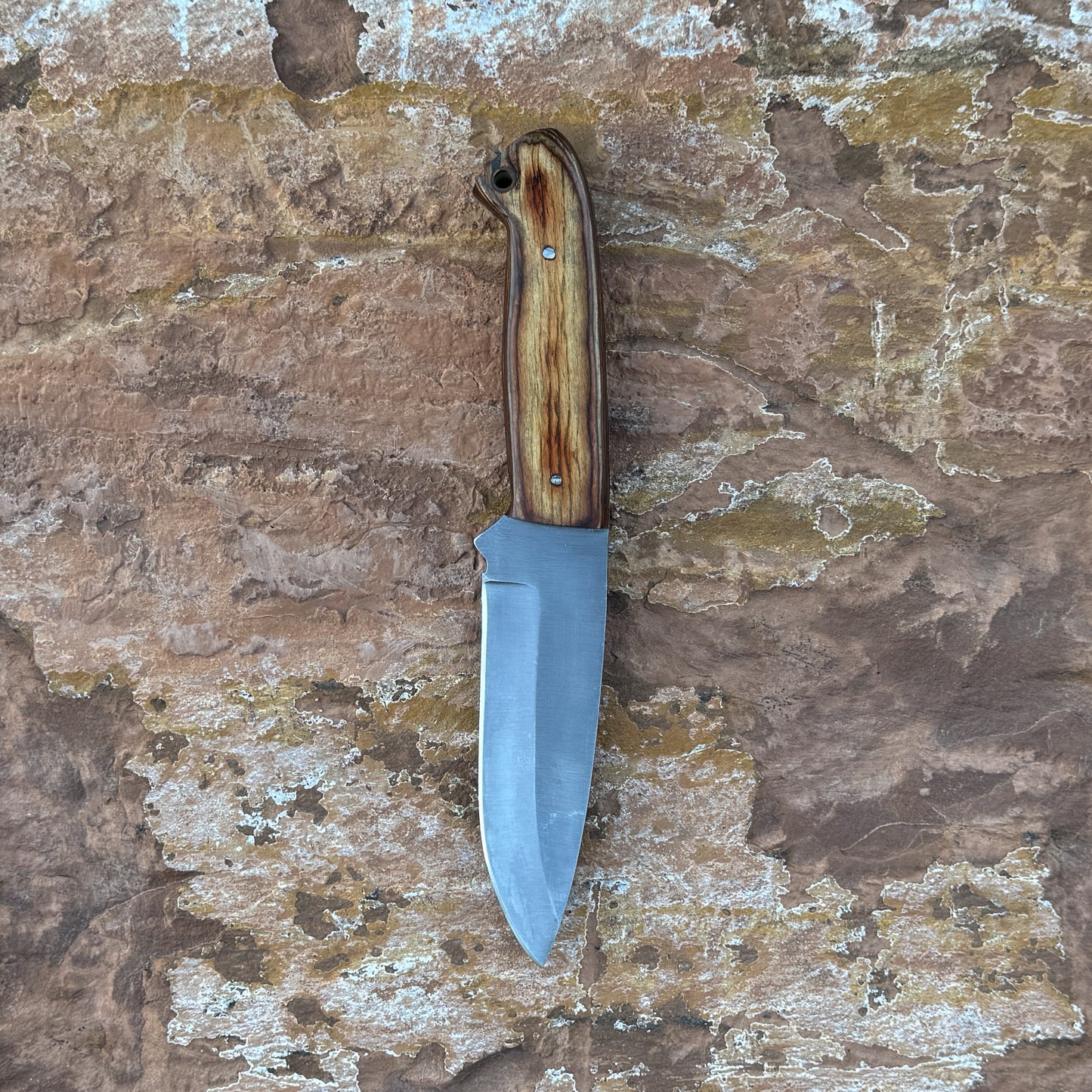 Sandridge stainless fixed blade knife with wood handle

Outdoor knife displayed on brown leather sheath

Natural wood handle with rich grain detail close-up

Stainless blade on rustic wood background

Sandridge knife and hand-stitched sheath arranged together

Fixed blade outdoor knife in natural lighting

Blue Spade Forge Sandridge held in hand for scale

Rugged field knife ready for trail and everyday tasks