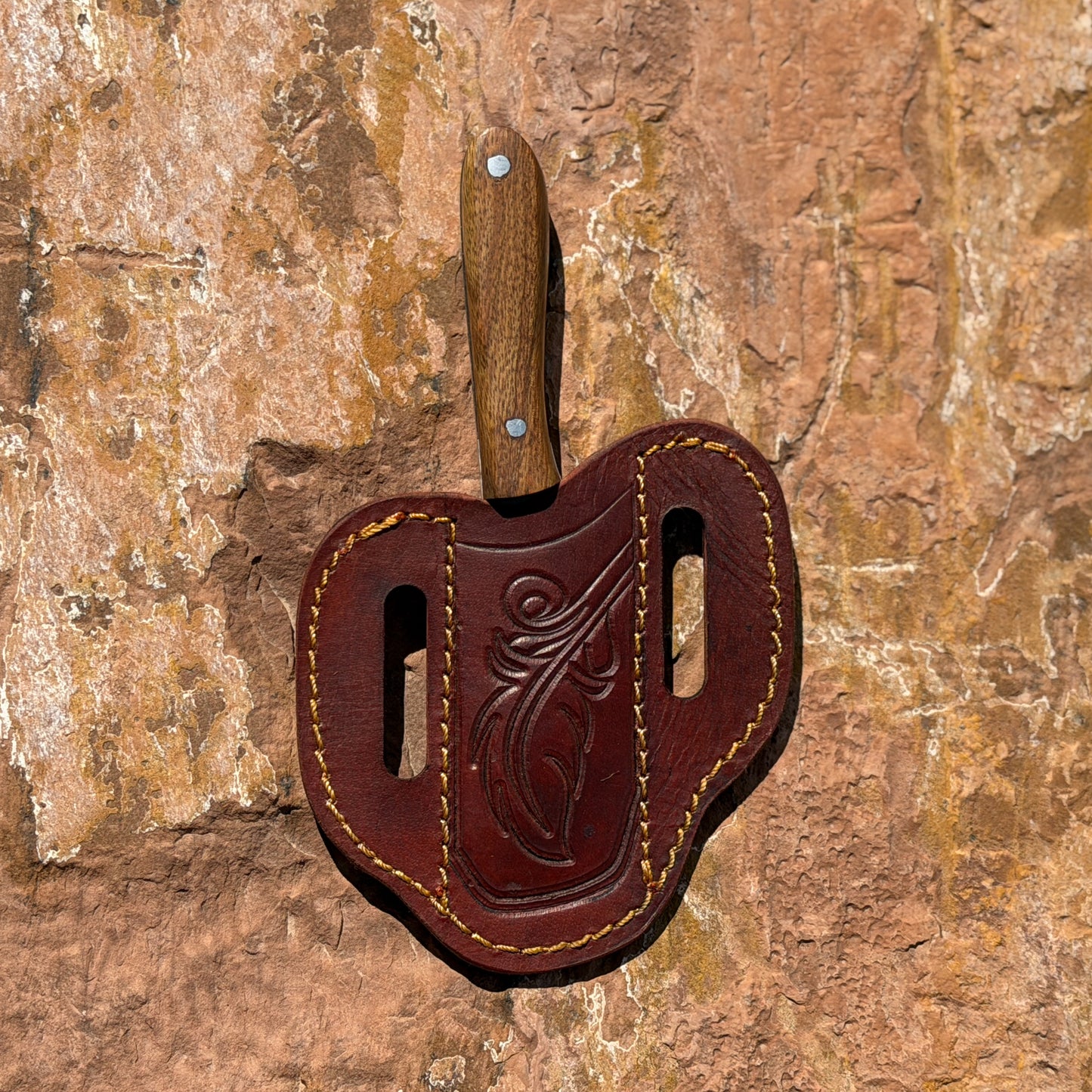 The Sentinel EDC — Hand-Forged High-Carbon-Steel Knife with Ebony-Wood Handle and Hand-Tooled Leather Pancake Sheath