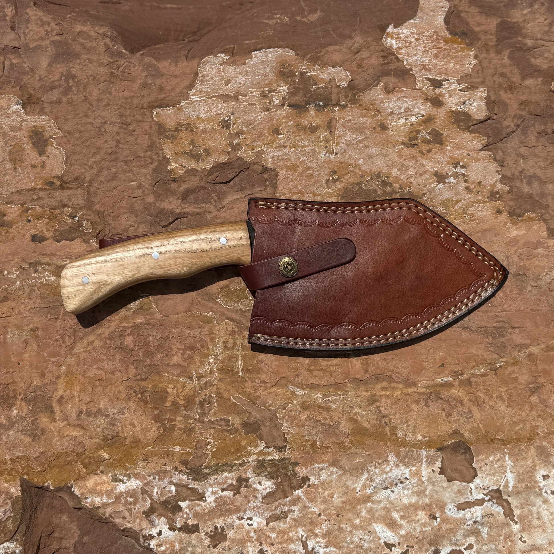 Forgefire Cleaver handcrafted high carbon steel cleaver with genuine leather sheath for kitchen, BBQ, and outdoor cooking