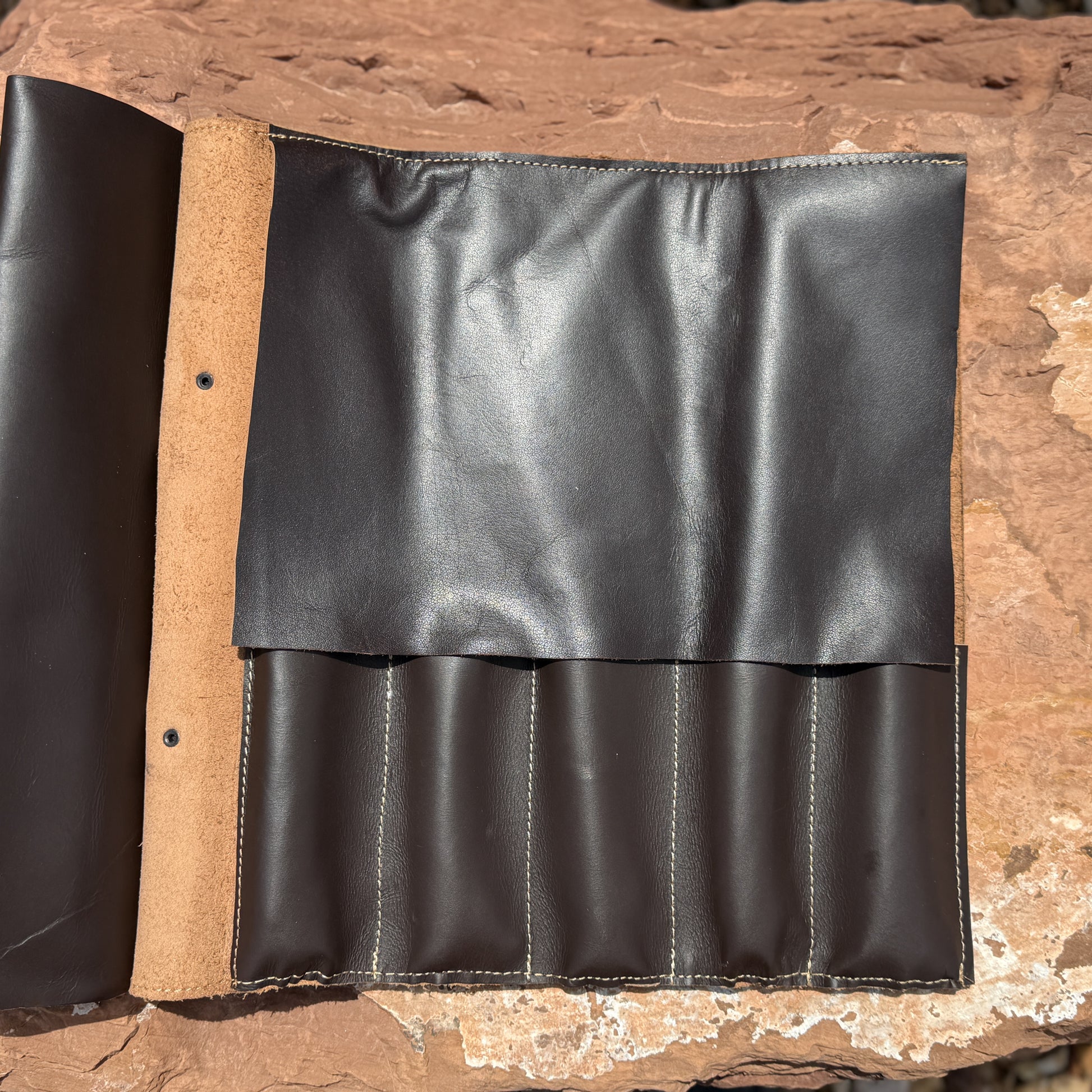 Professional Damascus chef knife set with leather storage roll