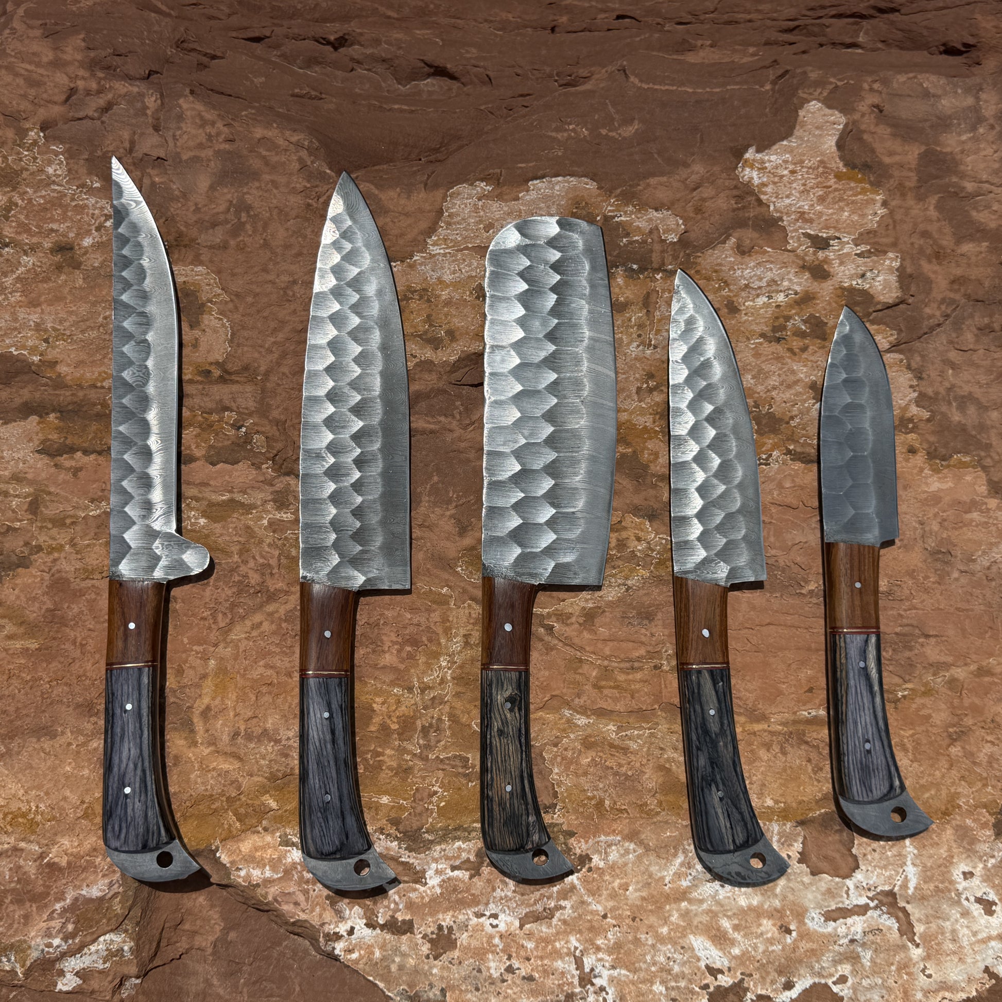 Hand-forged Damascus kitchen knife set with premium hardwood handles