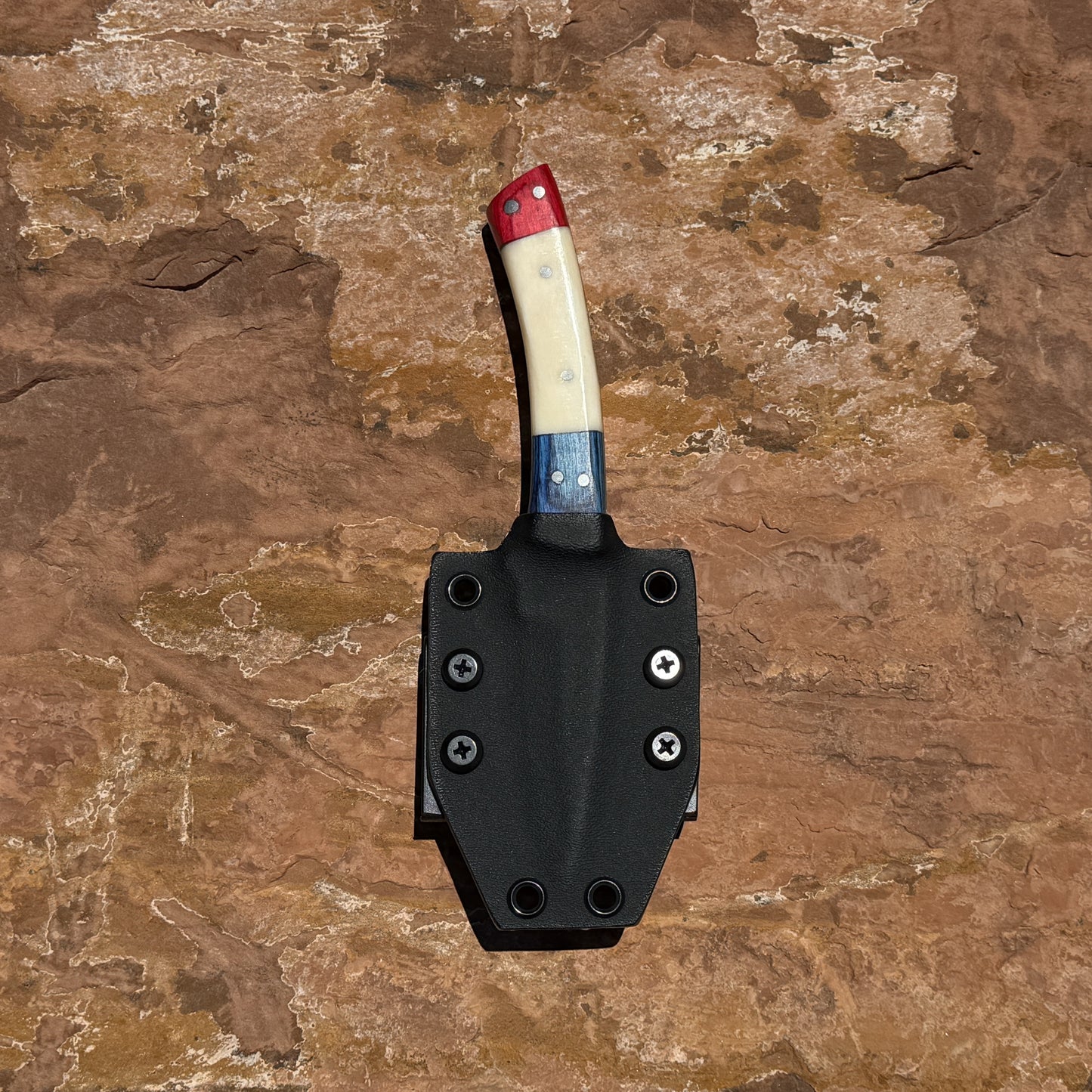 Patriot Trail Hunter Knife | Red-White-Blue Handle & Leather Sheath – Blue Spade Forge