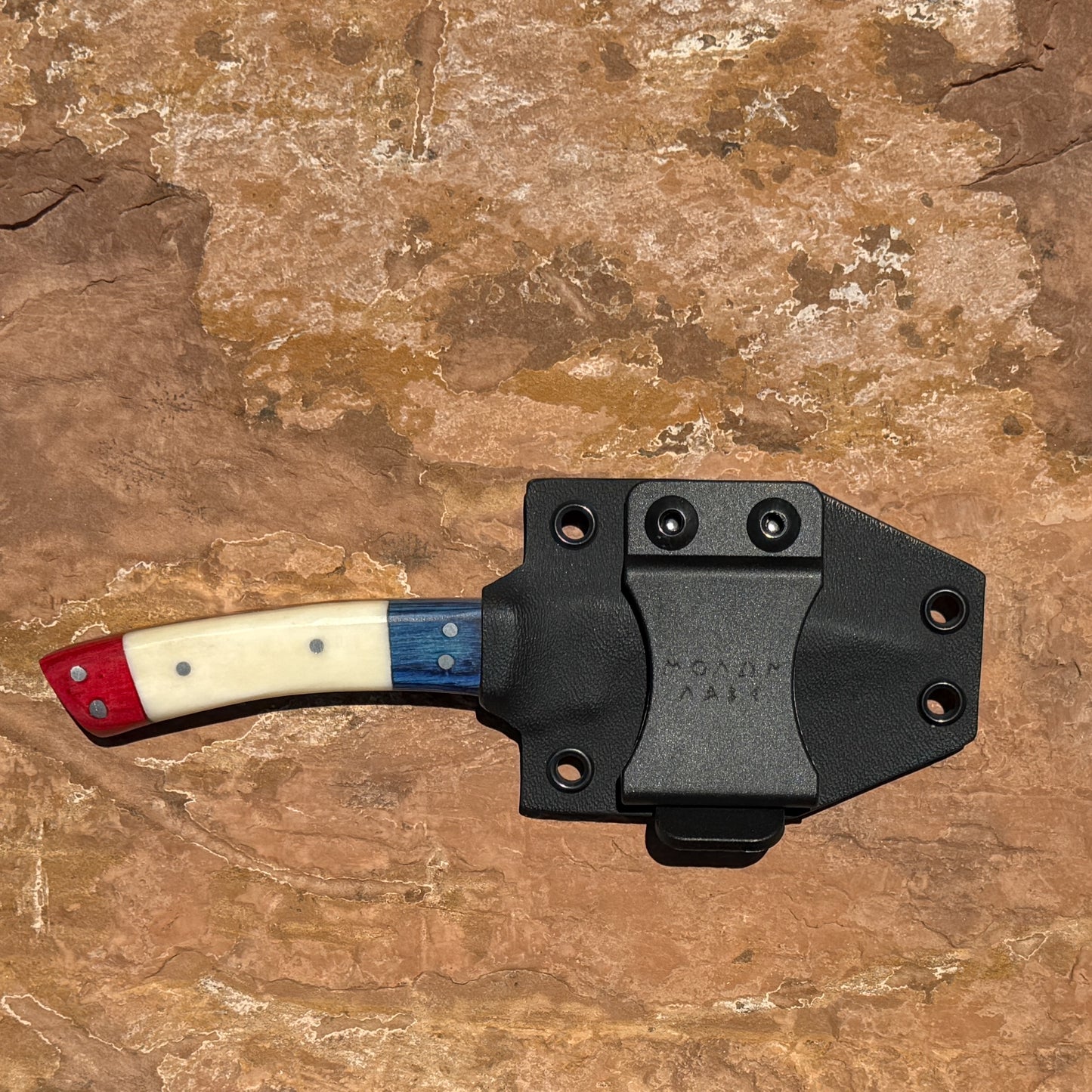 Patriot Trail Hunter Knife | Red-White-Blue Handle & Leather Sheath – Blue Spade Forge