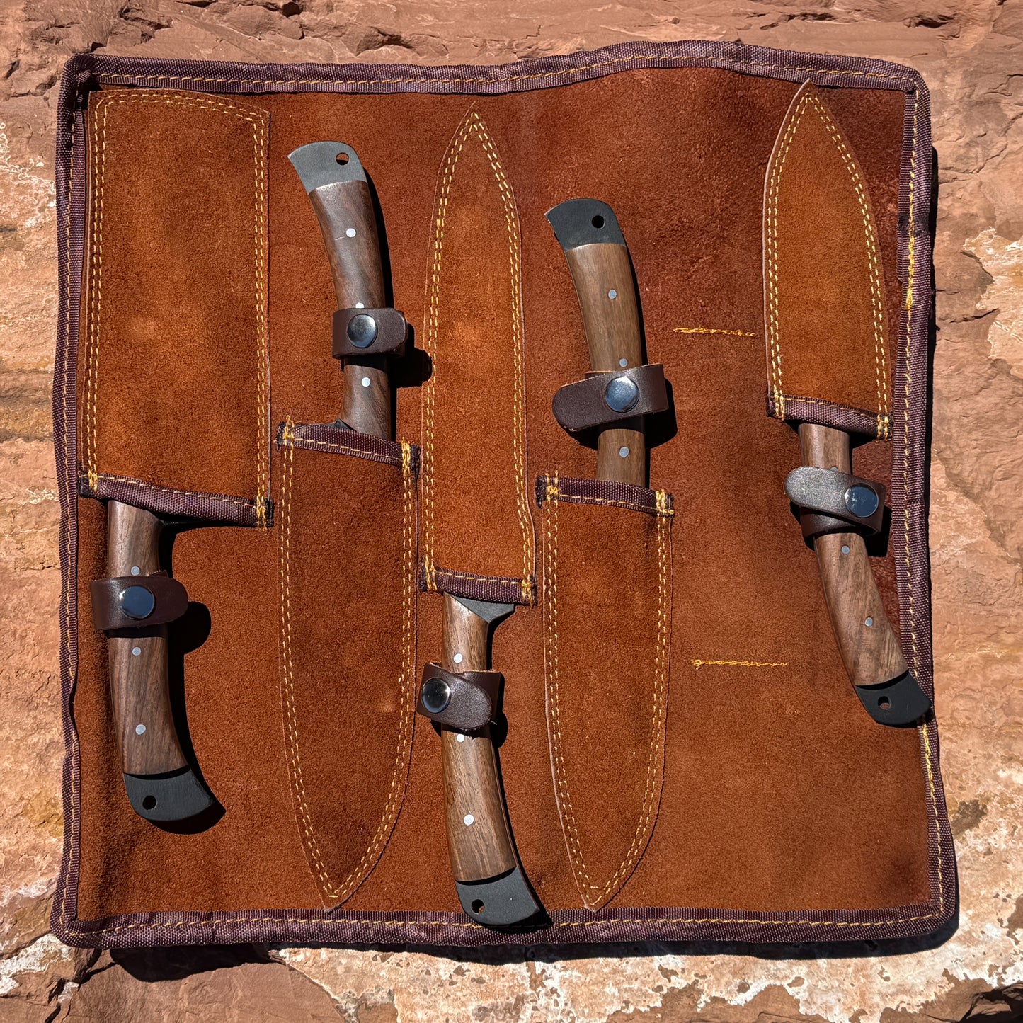 Blackwood Forge Chef Set | 5-Piece Black Textured Blade Knife Set with Roll – Blue Spade Forge