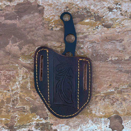 The Black Talon — Carbon-Steel Skeleton Knife with Custom Hand-Tooled Leather Pancake or Kydex Sheath